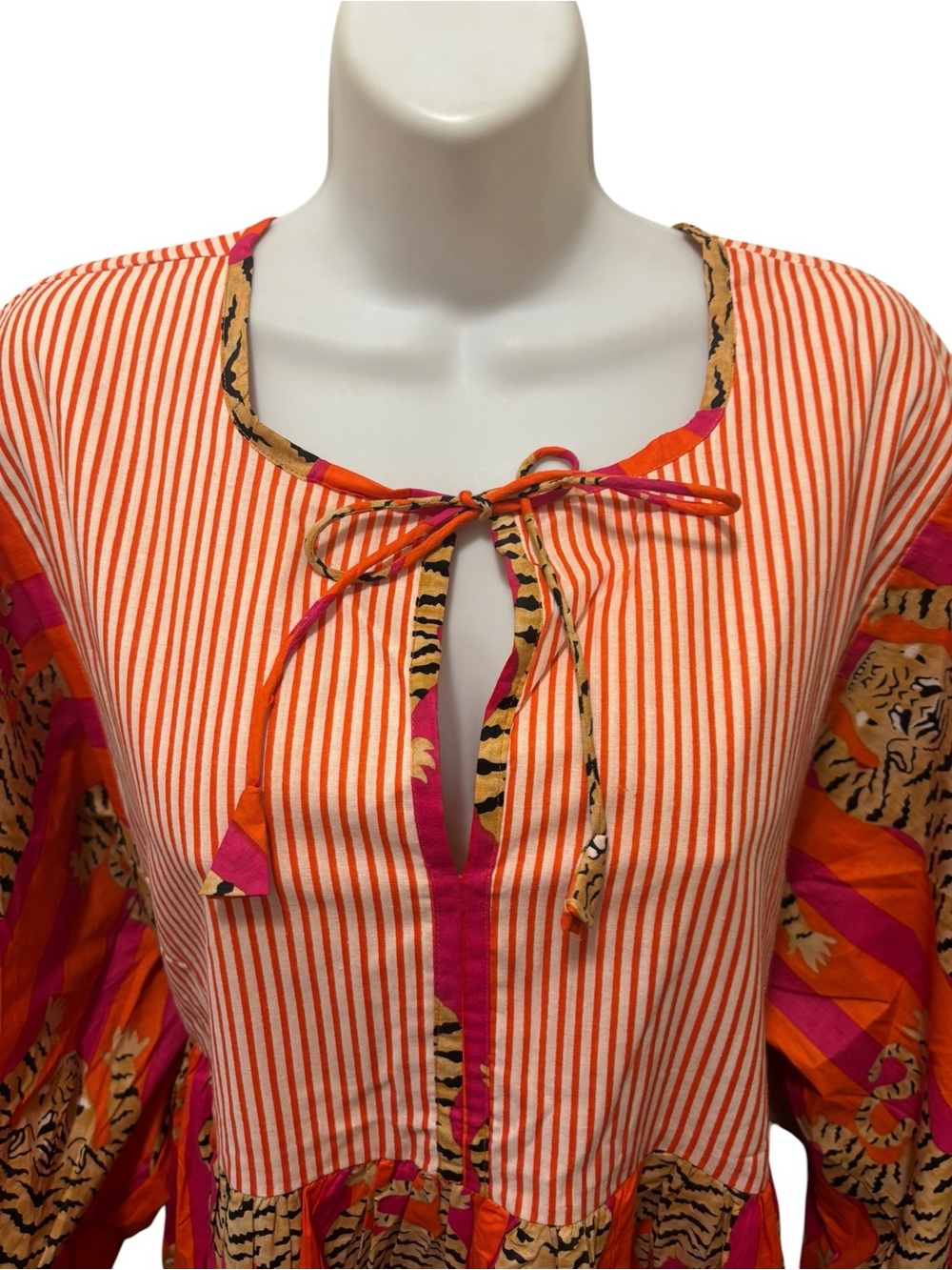 House of Sundar Tara Midi Dress Orange & Pink/3XL Tigress Red Tan Wide Ballon 3X - Picture 5 of 7